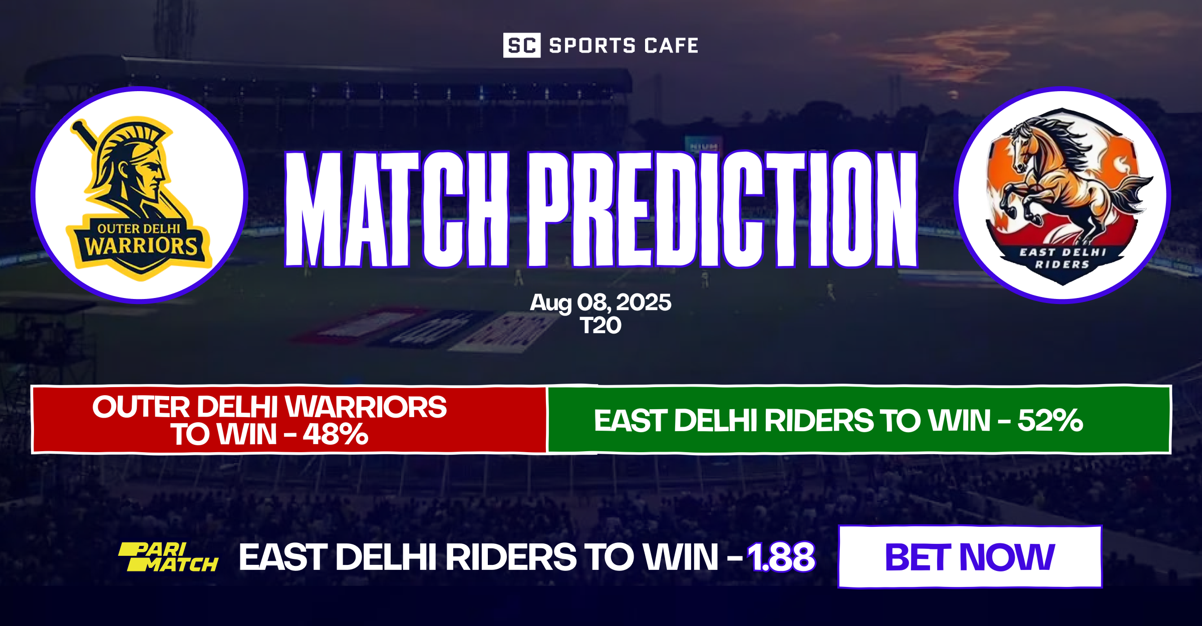 East Delhi Riders vs Outer Delhi Warriors match prediction.